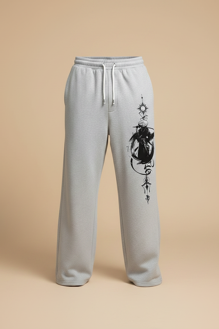 Pantalon Japonais Gris Ample Décontracté Imprimé Samouraï - Molleton - vue 3