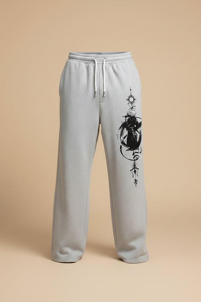 Pantalon Japonais Gris Ample Décontracté Imprimé Samouraï - Molleton - vue 3