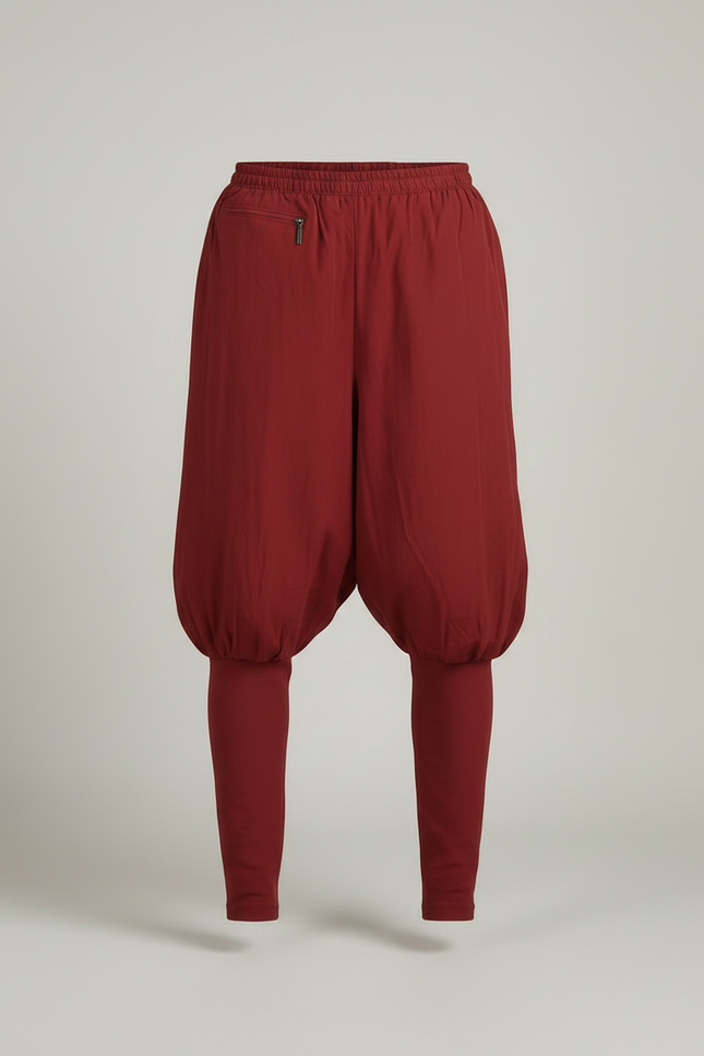 Pantalon Japonais Sarouel Rouge Coton Bouffant Harem - Bordeaux - vue 3