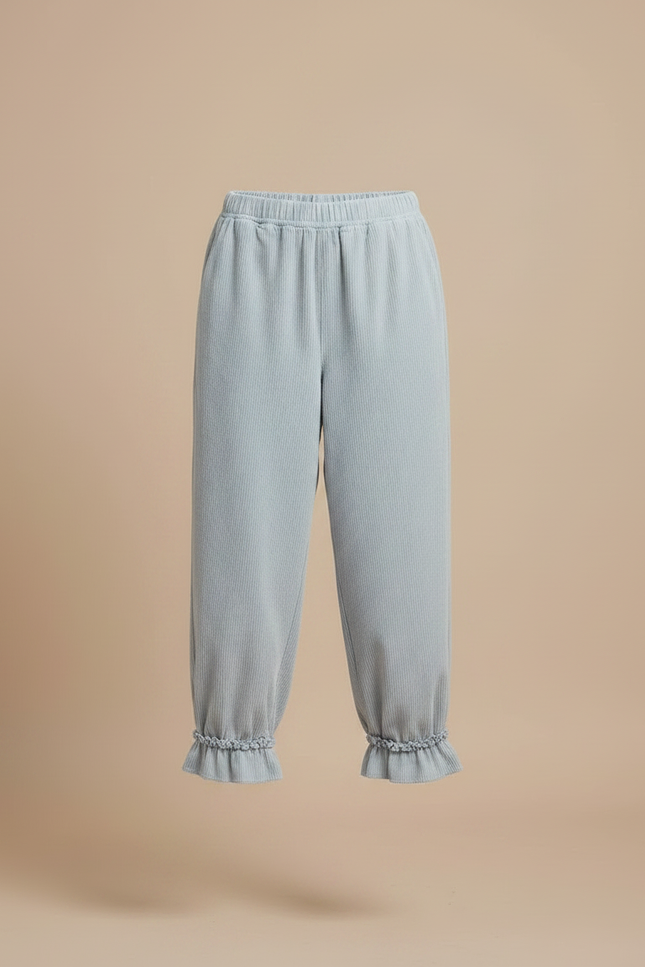 Pantalon Japonais Velours Côtelé Bleu Ample Volants - vue 3