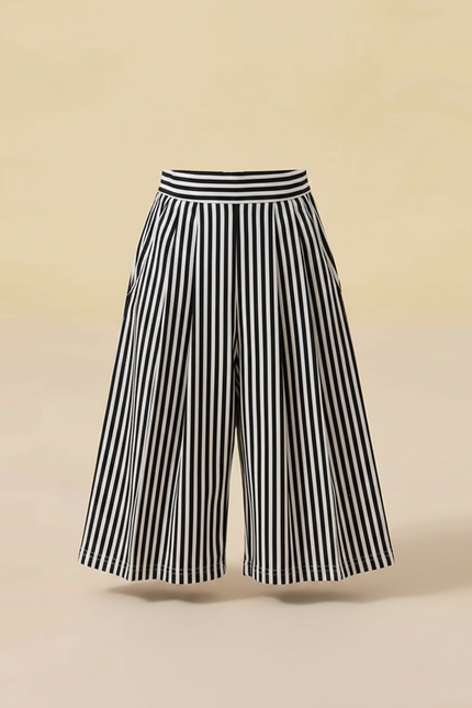 Pantalon Japonais Rayé Ample Fluide Noir Blanc - Multicolore Viscose - vue 2