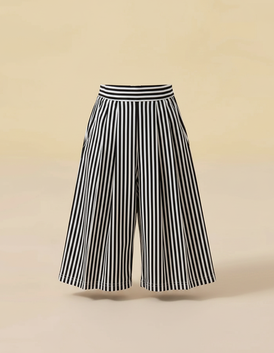 Pantalon Japonais Rayé Ample Fluide Noir Blanc - Multicolore Viscose - vue 2
