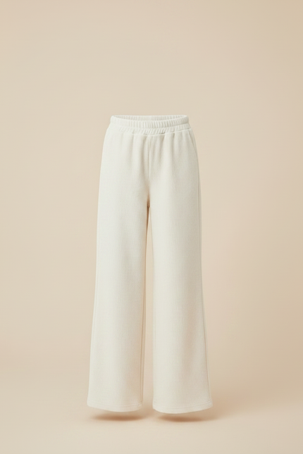 Pantalon Japonais Côtelé Crème Ample Fille Décontracté - Beige Cordé - vue 3