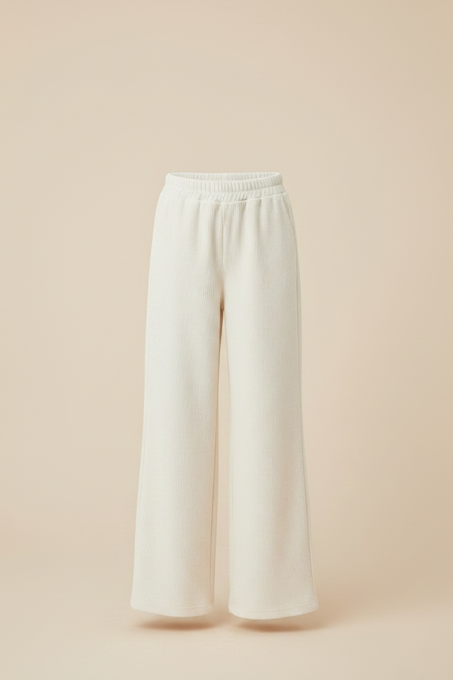 Pantalon Japonais Côtelé Crème Ample Fille Décontracté - Beige Cordé - vue 3