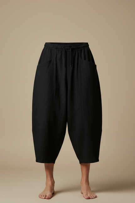 Pantalon Japonais Noir Coton Ample Cropped Homme - vue 3
