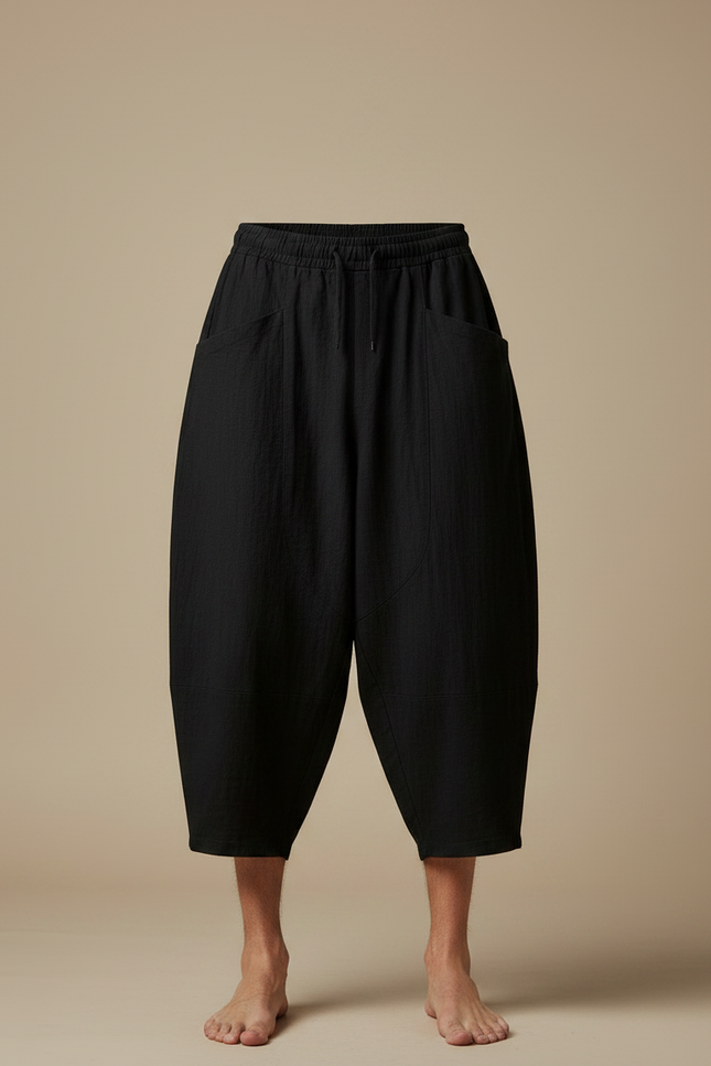 Pantalon Japonais Noir Coton Ample Cropped Homme - vue 3