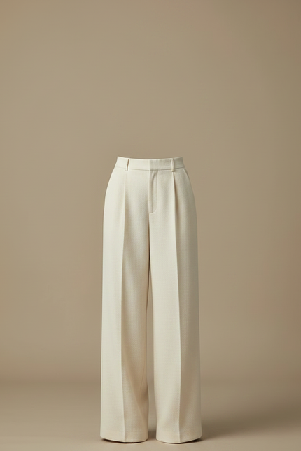 Pantalon Japonais Crème Laine Ample Plissé Élégant Femme - Beige - vue 3