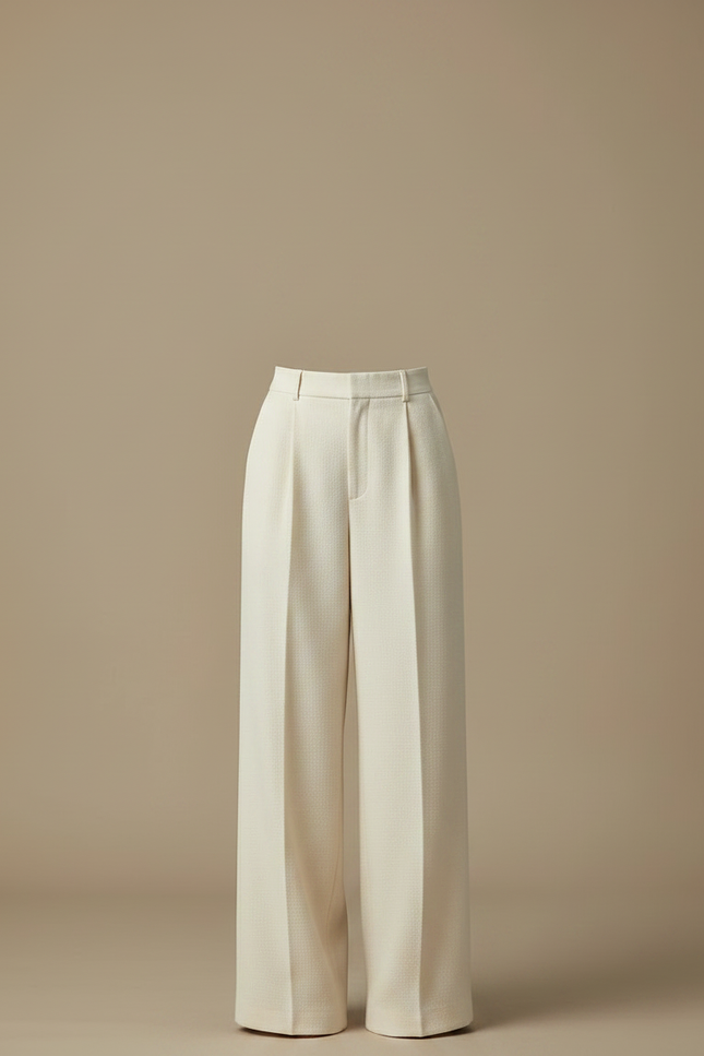 Pantalon Japonais Crème Laine Ample Plissé Élégant Femme - Beige - vue 3