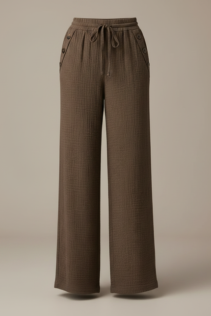 Pantalon Japonais Marron Ample Coton Plissé Droit Décontracté - vue 3