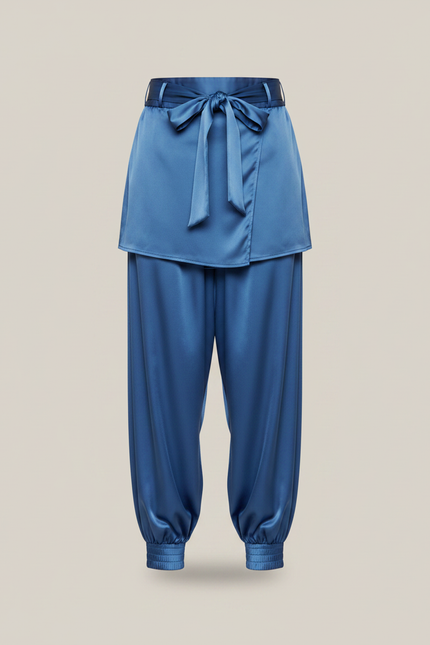 Pantalon Japonais Bleu Satiné Ample Enfant Ceinturé - vue 3