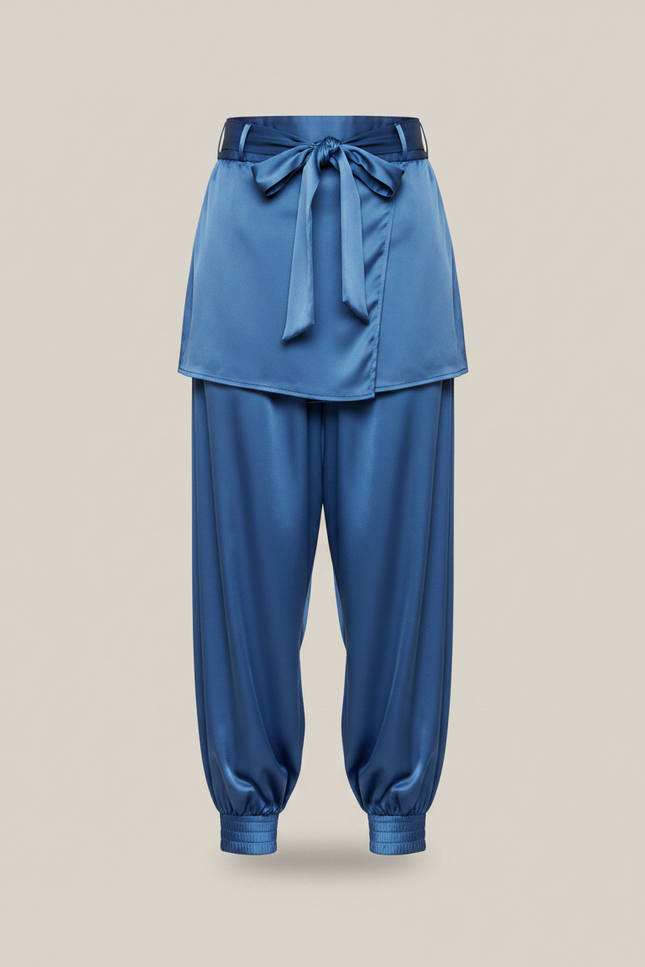Pantalon Japonais Bleu Satiné Ample Enfant Ceinturé - vue 3