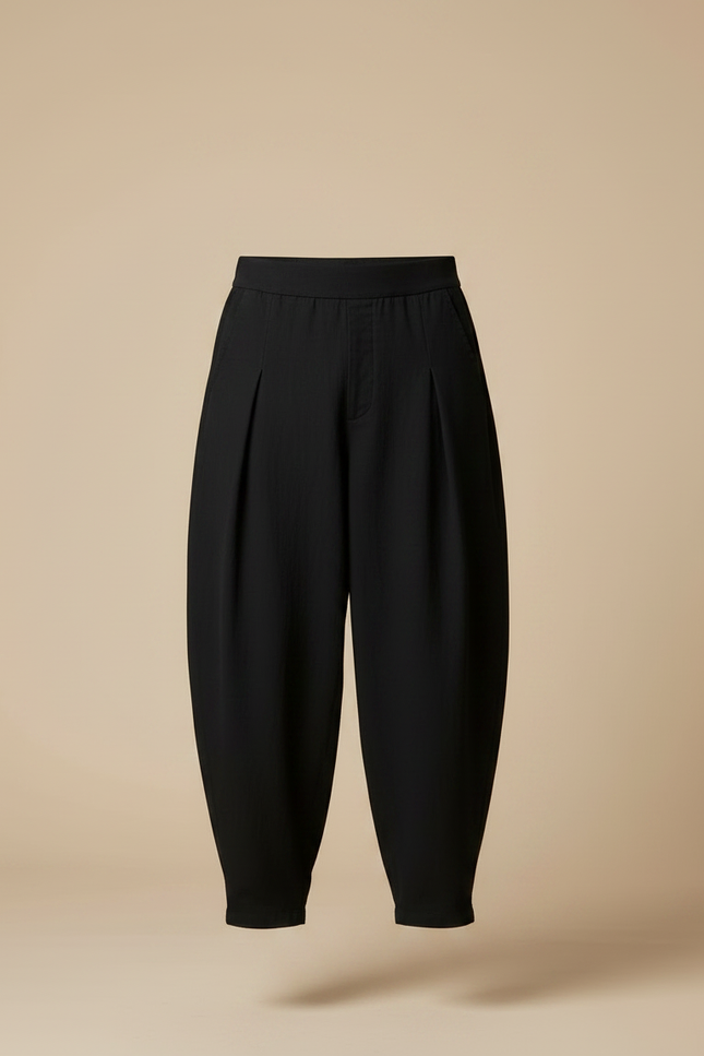 Pantalon Japonais Noir Fluide Ample Harem Plissé - Viscose - vue 3