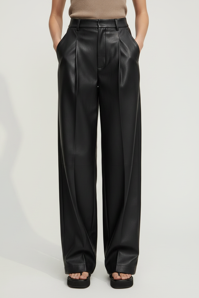 Pantalon Japonais Noir Cuir Ample Élégant Femme - Simili cuir - vue 3