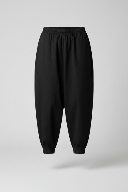 Pantalon Japonais Noir Ample Fluide Élastiqué Femme - Viscose - vue 3