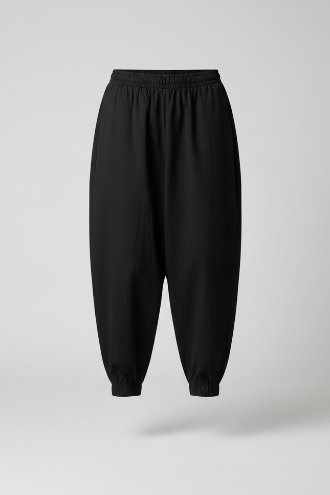 Pantalon Japonais Noir Ample Fluide Élastiqué Femme - Viscose - vue 3