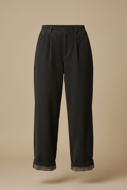 Pantalon Japonais Velours Côtelé Ample Décontracté Carreaux - Gris Cordé - vue 3