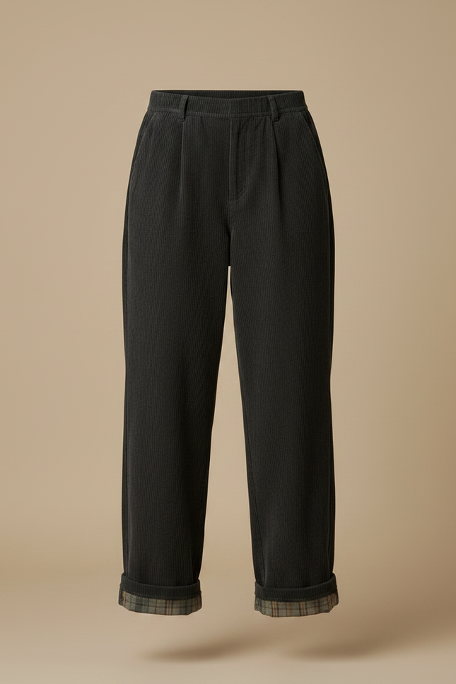 Pantalon Japonais Velours Côtelé Ample Décontracté Carreaux - Gris Cordé - vue 3