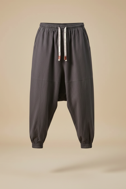 Pantalon Japonais Sarouel Ample Coton Lin Gris - vue 3