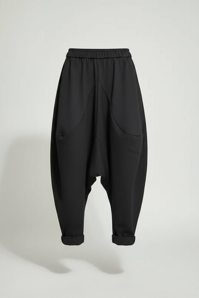 Pantalon Japonais Noir Ample Harem Décontracté Fluide - Polyester - vue 3