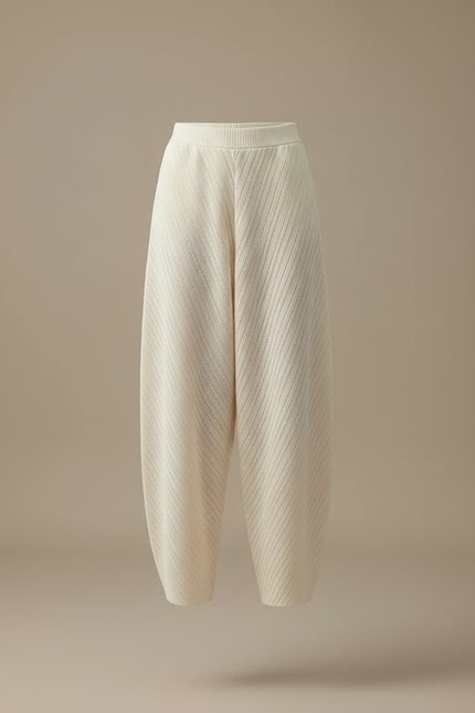 Pantalon Japonais Plissé Beige Ample Texturé Élégant - Maille - vue 3