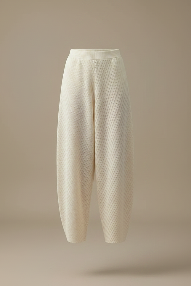 Pantalon Japonais Plissé Beige Ample Texturé Élégant - Maille - vue 3