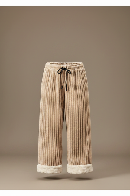 Pantalon Japonais Velours Côtelé Beige Ample Hiver Doublé - Cordé - vue 3