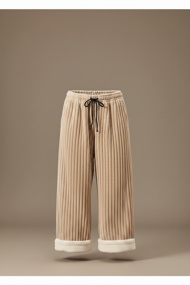 Pantalon Japonais Velours Côtelé Beige Ample Hiver Doublé - Cordé - vue 3