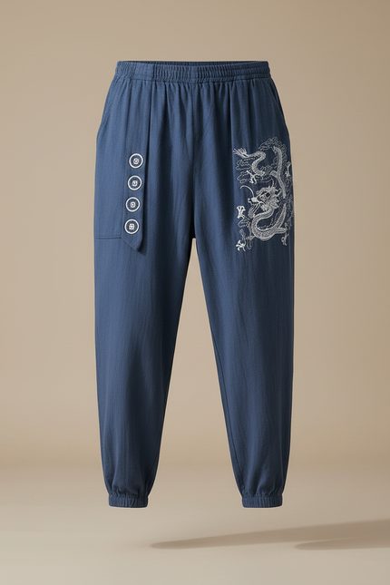 Pantalon Motif Japonais - Bleu Lin - vue 3
