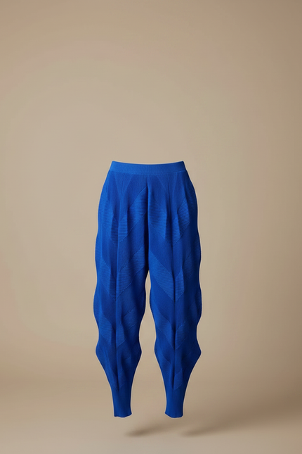 Pantalon Japonais Plissé Bleu Élastique Texturé Femme - Polyester - vue 3