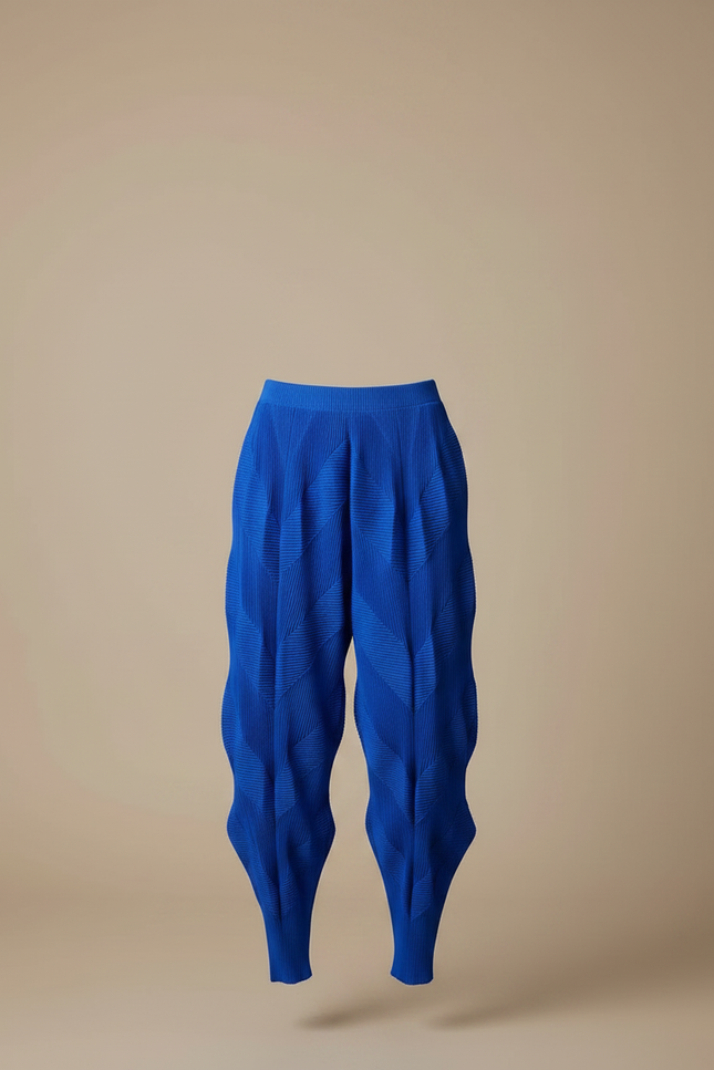 Pantalon Japonais Plissé Bleu Élastique Texturé Femme - Polyester - vue 3