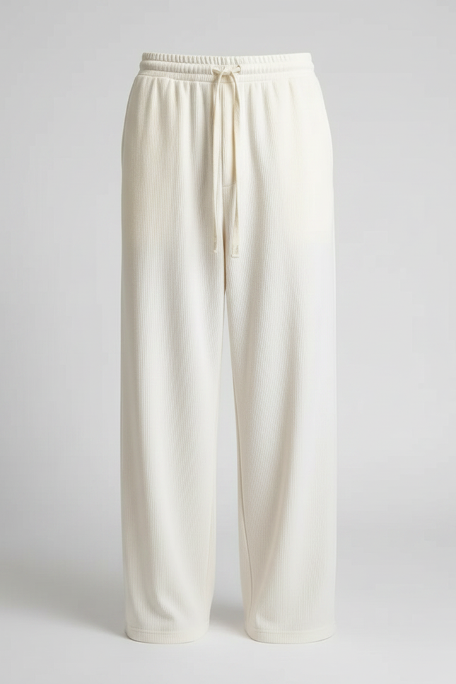Pantalon Japonais Blanc Cassé Ample Fluide Cordon Confort - Maille - vue 3