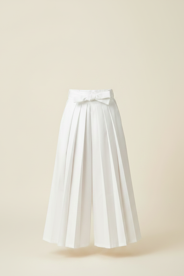 Pantalon Japonais Plissé Blanc Ample Ceinturé Fille - Gabardine - vue 3