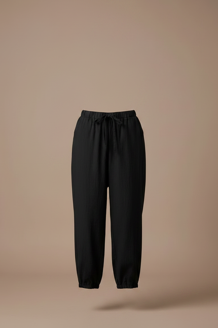 Pantalon Japonais Noir Fluide Ample Coton - Lin - vue 3