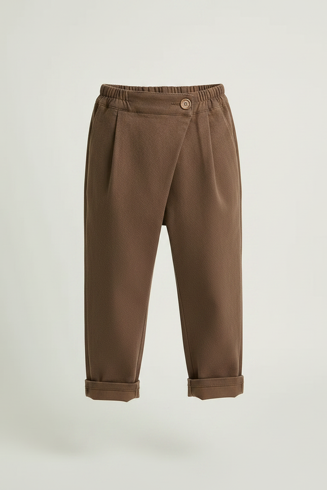 Pantalon Japonais Marron Ample Croisé Décontracté Enfant - Laine - vue 3