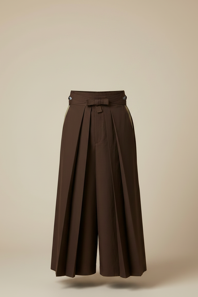 Pantalon Japonais Marron Plissé Traditionnel Formel Homme - Gabardine - vue 3