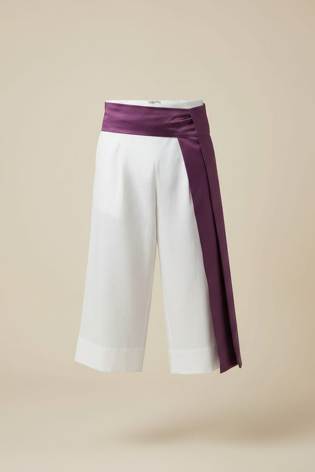 Pantalon Japonais Blanc Large Ceinture Violette Homme - Lin - vue 3