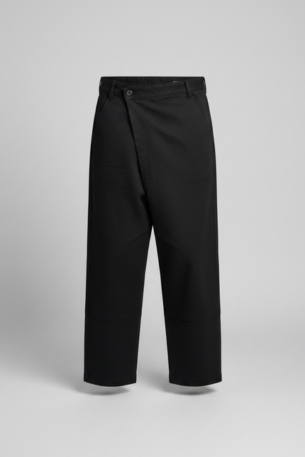 Pantalon Japonais Noir Ample Croisé Décontracté Garçon - Toile - vue 3