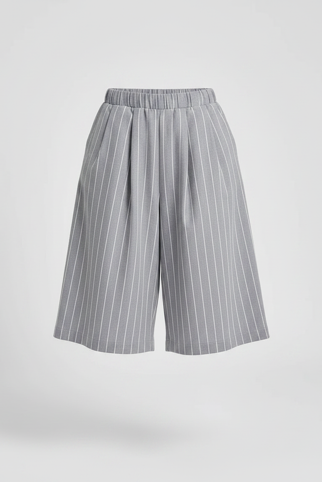 Pantalon Japonais Gris Rayé Fluide Ample Coton - vue 3