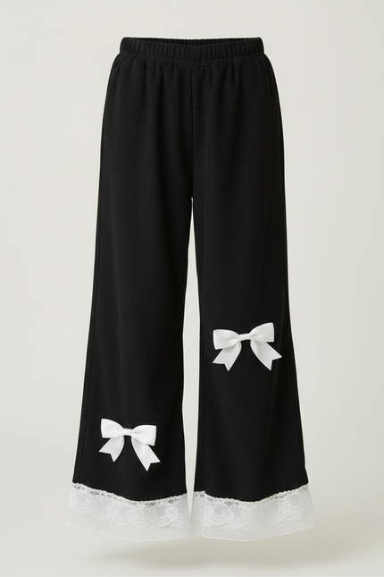 Pantalon Japonais Noir Large Dentelle Nœuds Fille - Cordé - vue 3