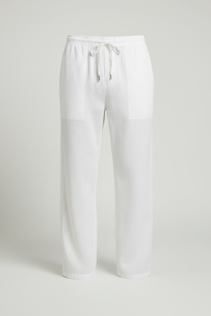 Pantalon Japonais Blanc Fluide Lin Coton Décontracté - vue 3