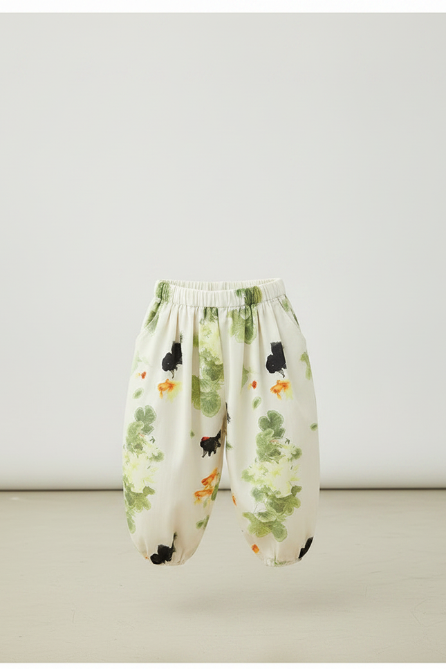 Pantalon Japonais Blanc Imprimé Carpes Ample Enfant - Coton - vue 3