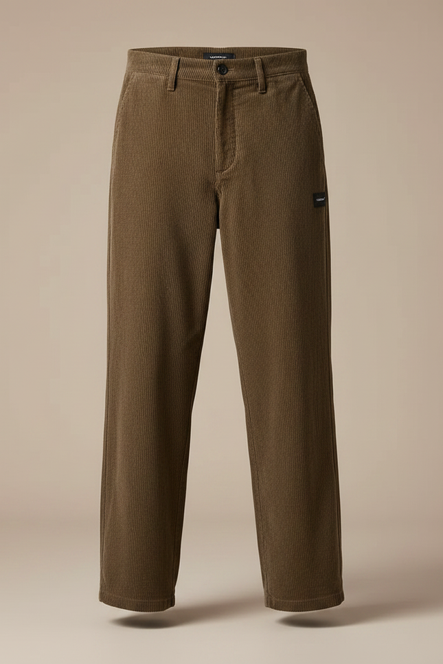 Pantalon Japonais Marron Côtelé Ample Décontracté Homme - Cordé - vue 3