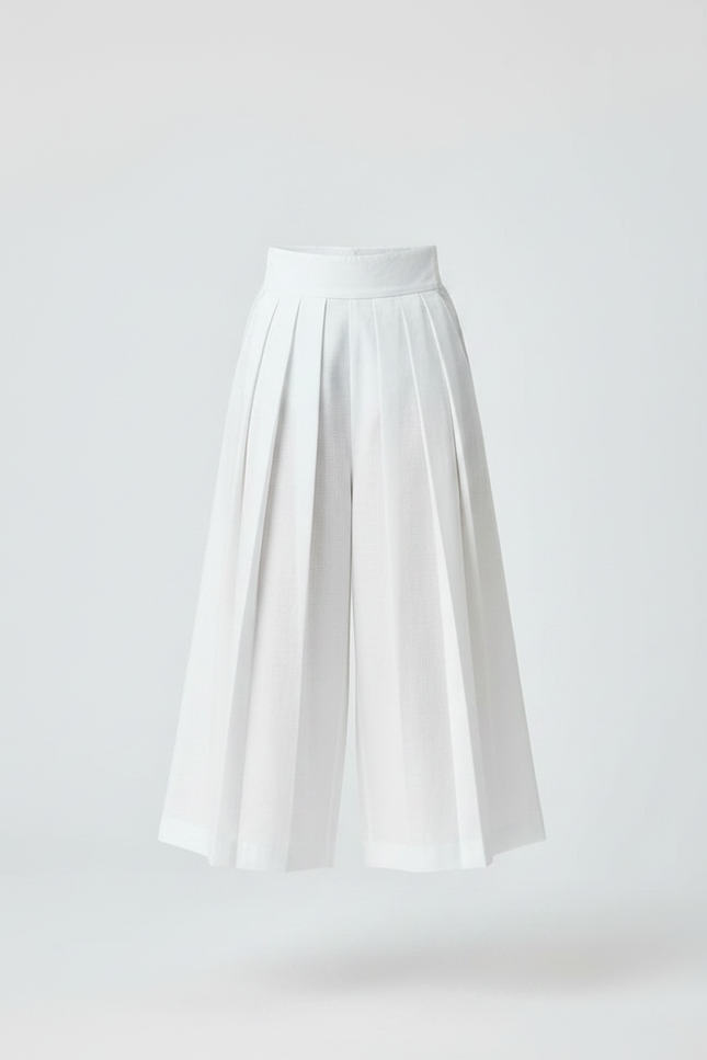 Pantalon Japonais Blanc Plissé Ample Fille - Lin - vue 3