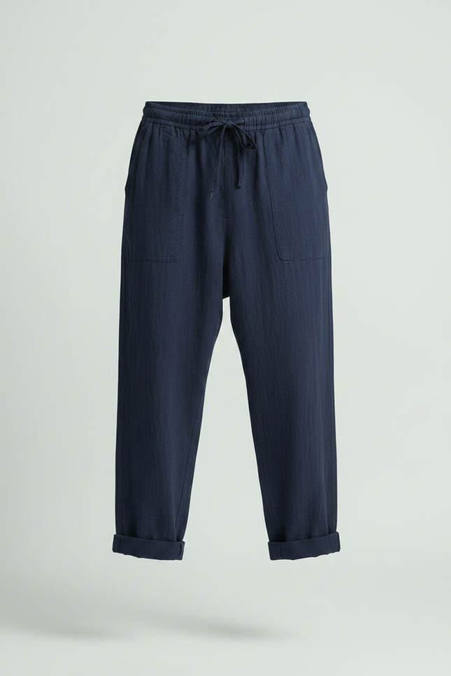 Pantalon Japonais Bleu Marine Lin Ample Sarouel Décontracté Homme - vue 3