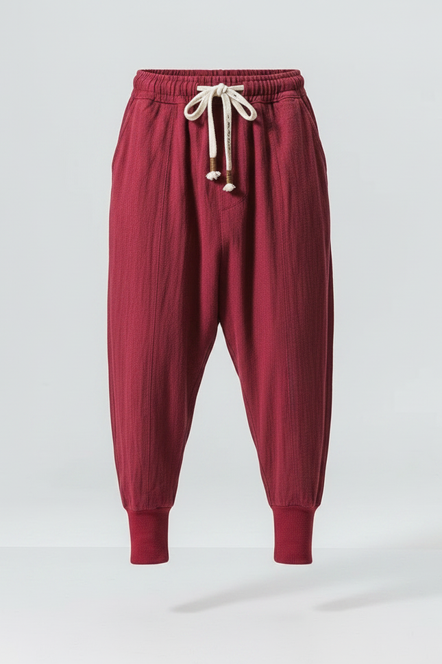 Pantalon Bouffant Japonais - Bordeaux Lin - vue 3