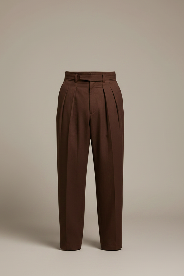 Pantalon Japonais Marron Ample Plissé Homme Coton - vue 3