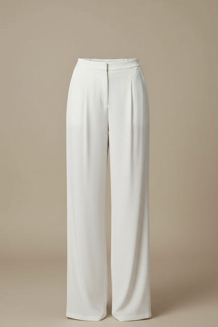 Pantalon Japonais Blanc Fluide Élégant Femme Droit - Viscose - vue 3