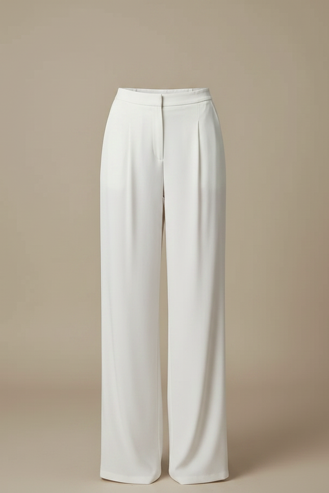 Pantalon Japonais Blanc Fluide Élégant Femme Droit - Viscose - vue 3