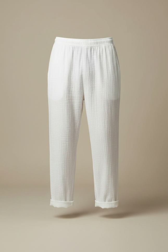 Pantalon Japonais Blanc Coton Ample Texturé Décontracté - vue 3