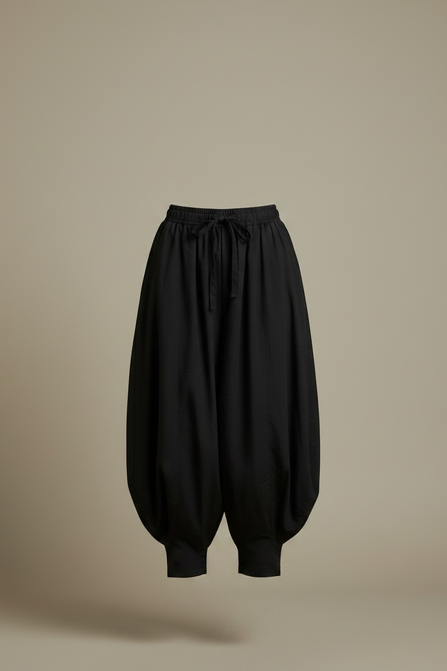 Pantalon Japonais Noir Bouffant Ample Coton Fluide Décontracté - vue 3